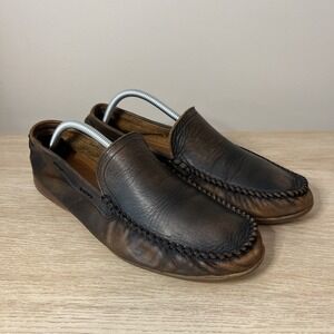 Frye Lewis Venetian Loafers Men's 10 Burnished Brown‎ Driver Shoes Distressed